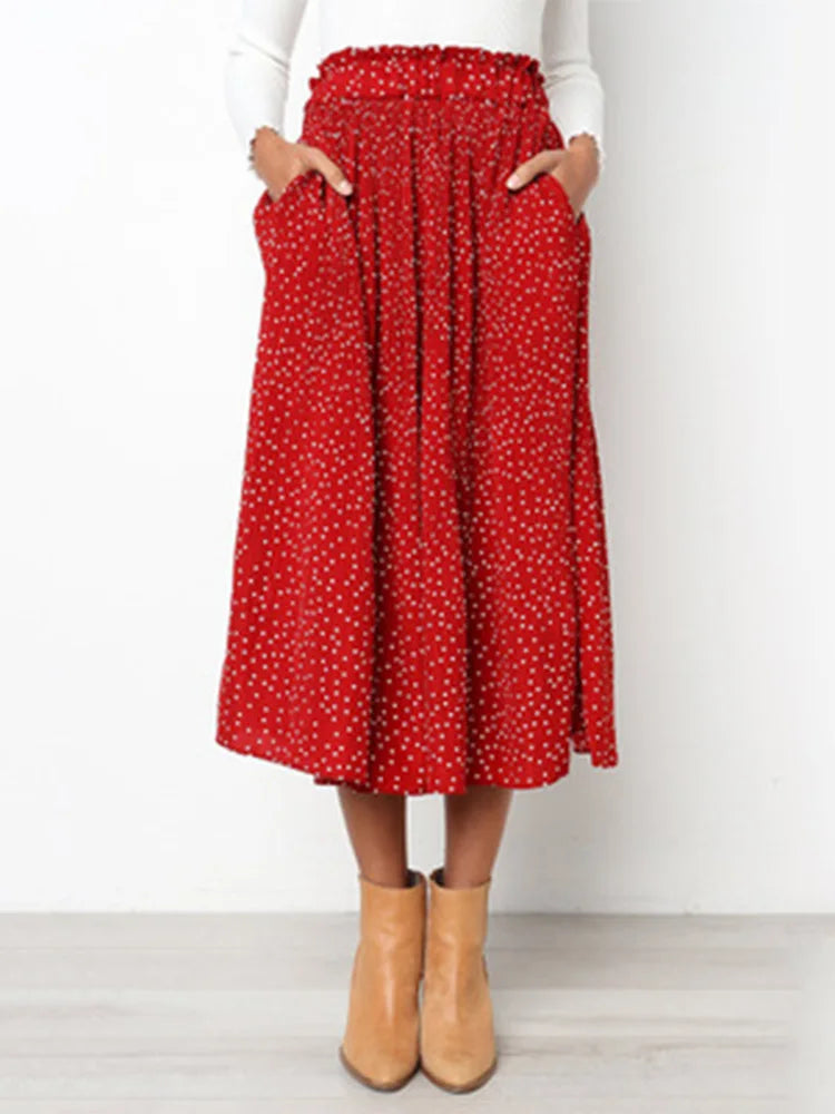 Polka Dot Pleated Midi Skirt | Wovetsa