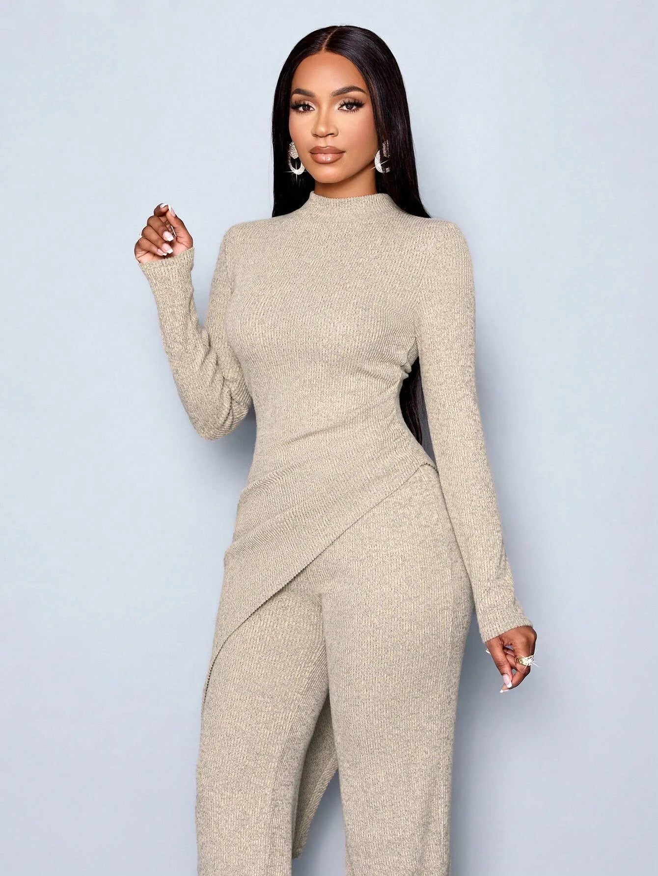 Asymmetric High-Neck Knit Set | Wovetsa