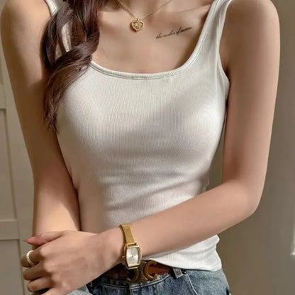 Backless Tank Top with Built-in Bra – Square Neck Camisole | Wovetsa