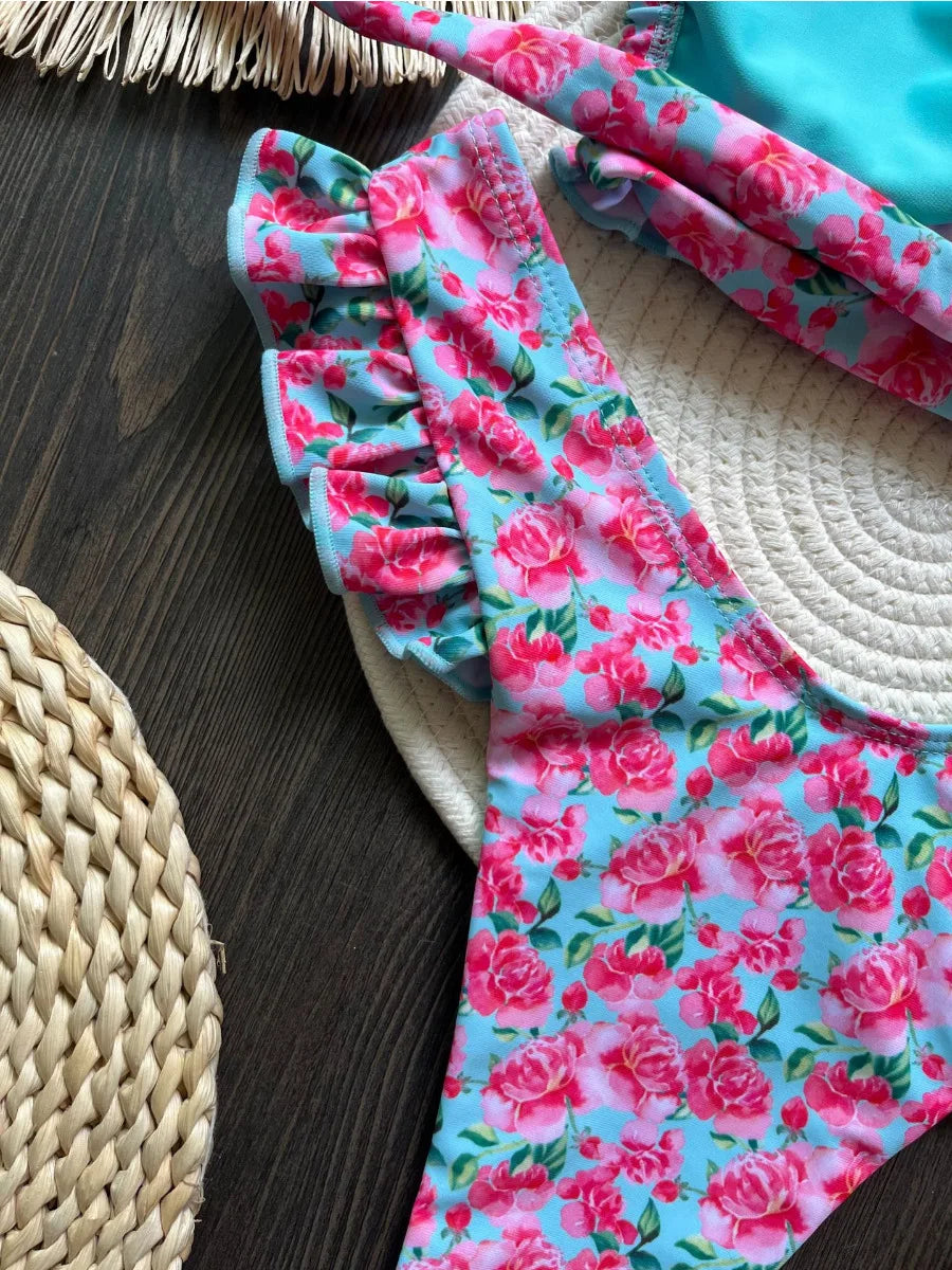 Ruffle Flower Print Bikini Set | Wovetsa