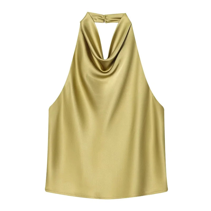 Satin Halter Backless Camisole Top | Wovetsa