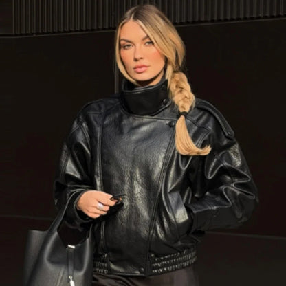 Cropped Leather Bomber Jacket | Wovetsa