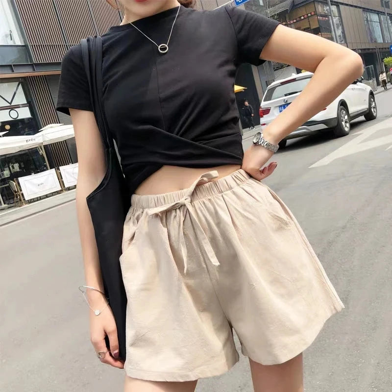 High Waist Cotton Linen Shorts | Wovetsa