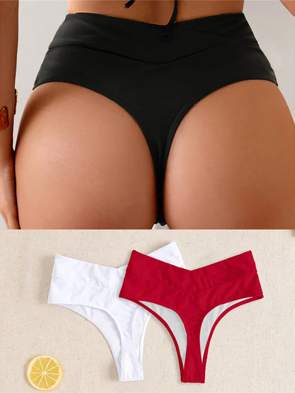 High Waist High-Leg Cut Bikini Bottom | Wovetsa