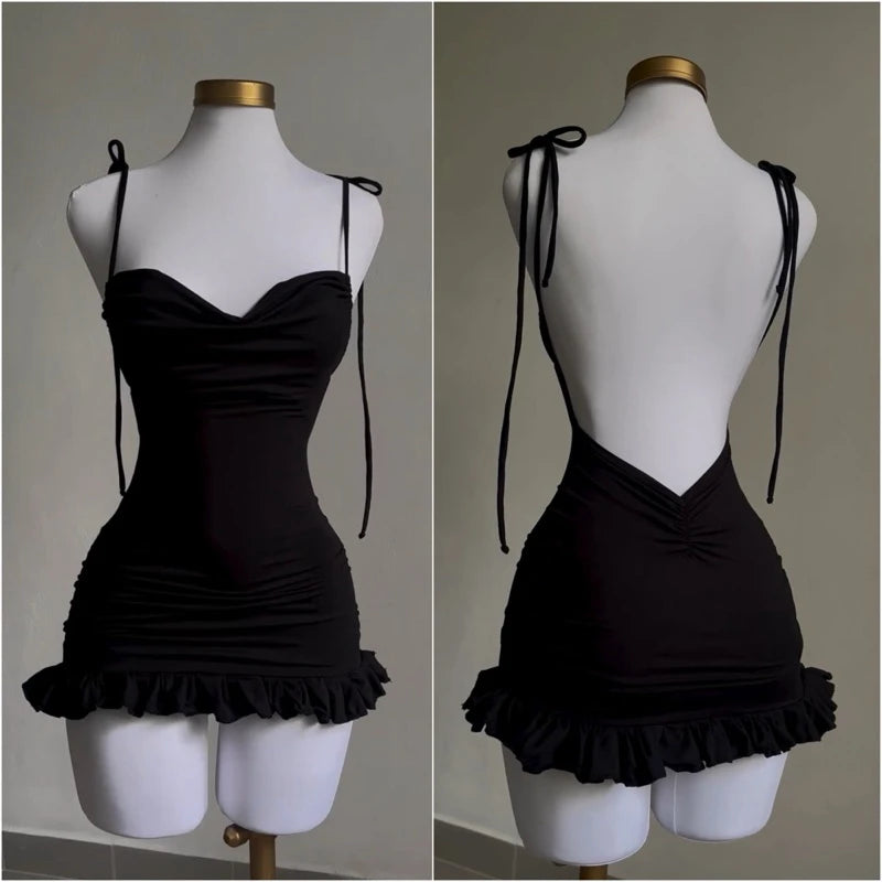 Y2K Lace-Up Open Back Mini Dress | Wovetsa