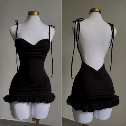 Y2K Lace-Up Open Back Mini Dress | Wovetsa