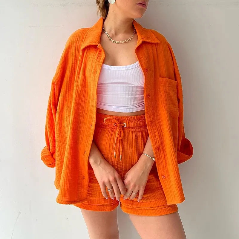 Long Shirt & High Waist Shorts Set | Wovetsa