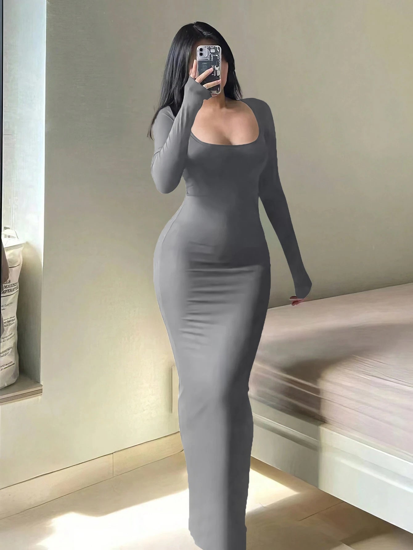 Women's Solid Long Sleeve Bodycon Dress | Wovetsa