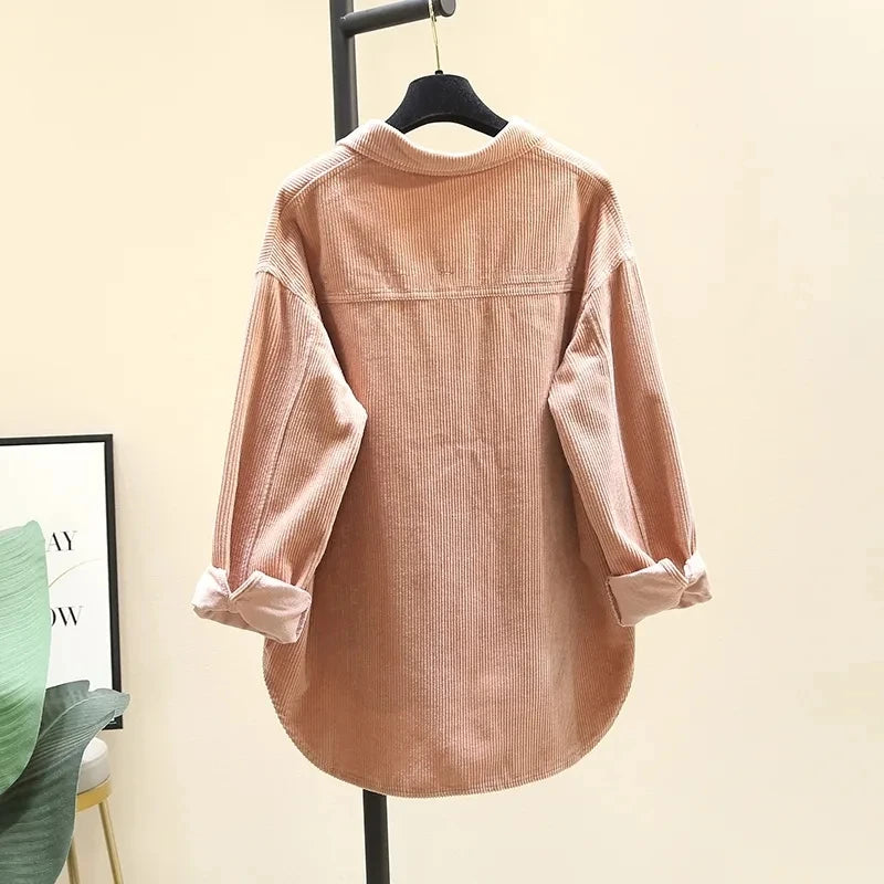 Corduroy Long Sleeve Button-Up Blouse | Wovetsa