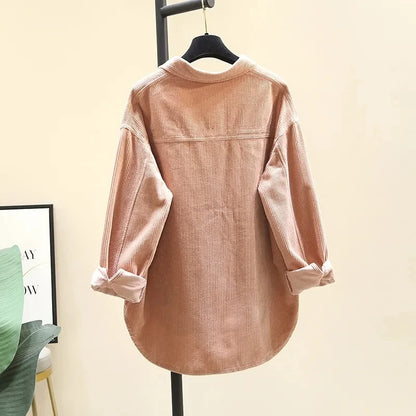 Corduroy Long Sleeve Button-Up Blouse | Wovetsa
