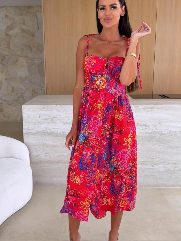Printed Spaghetti Strap Maxi Dress | Wovetsa