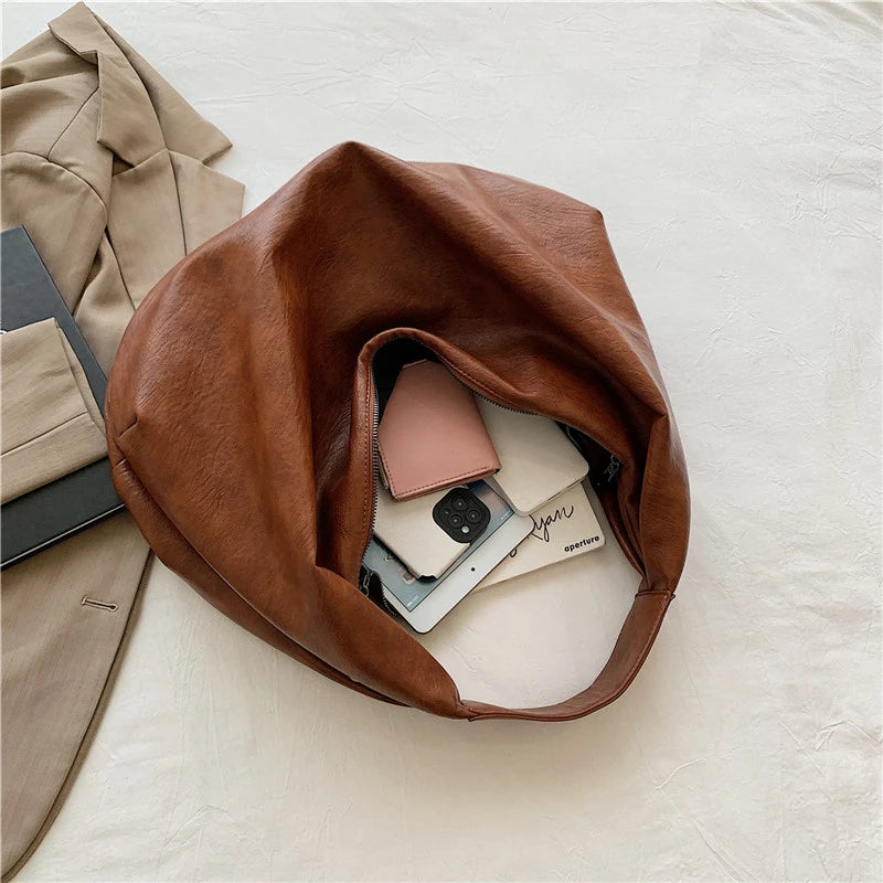 Oversized Soft Leather Hobo Shopper Bag | Wovetsa
