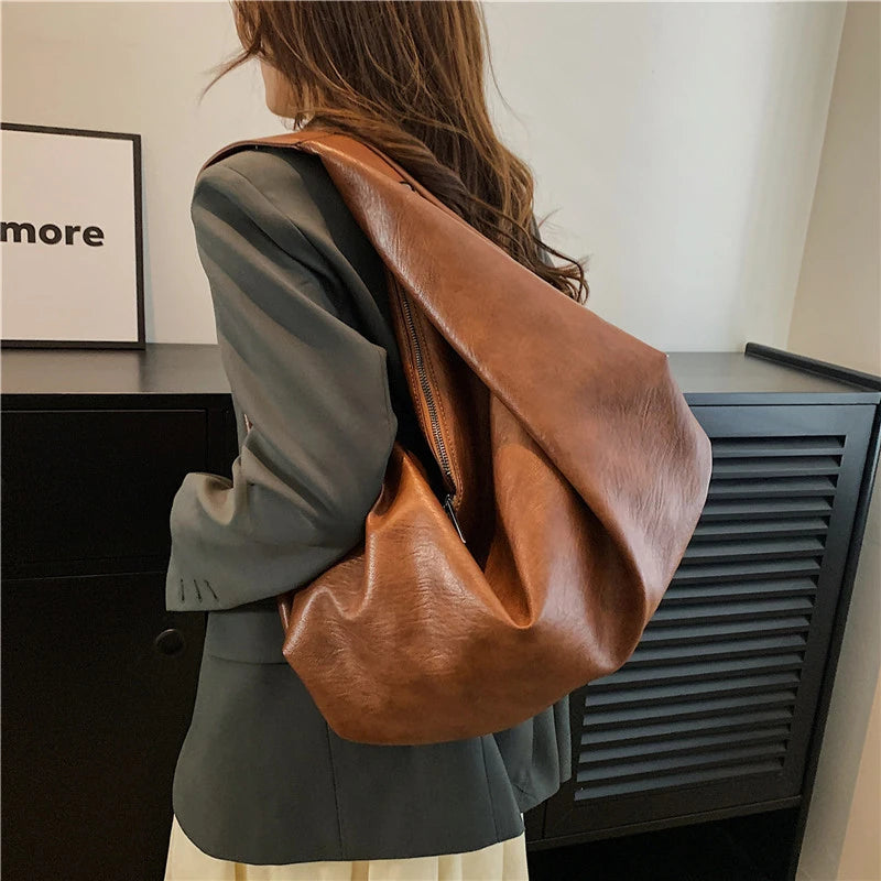 Oversized Soft Leather Hobo Shopper Bag | Wovetsa