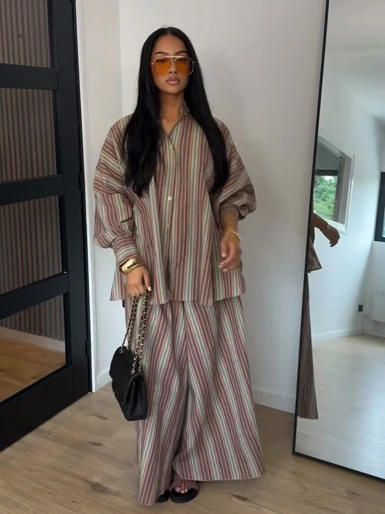 Lapel Shirt & Wide-Leg Pant Set | Wovetsa