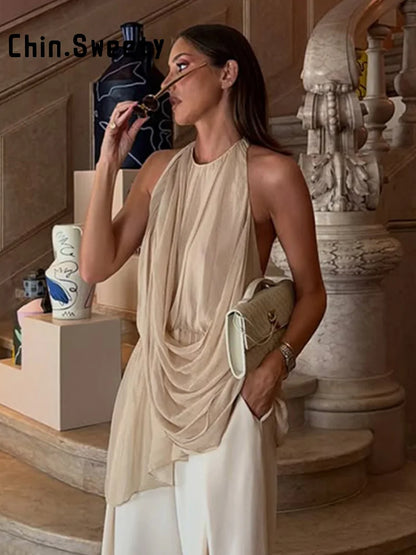 Pleated Halter Vest Top | Wovetsa