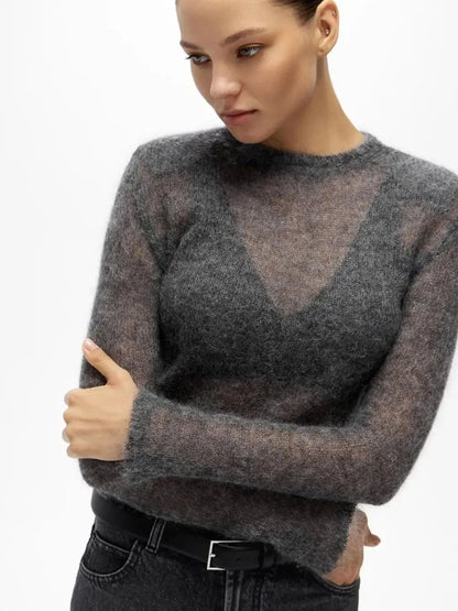 Hollow Knit Round Neck Sweater | Wovetsa