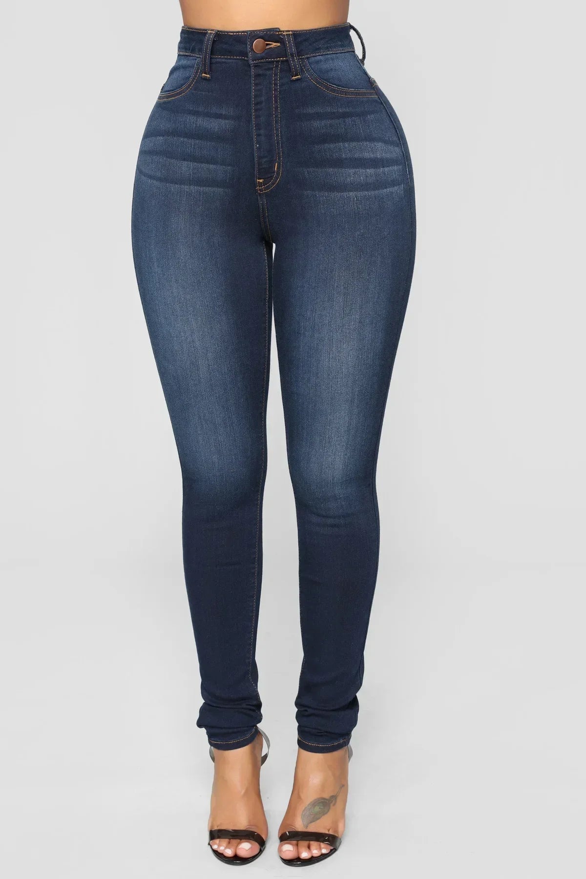 High Waist Ankle-Length Slim Denim Pants | Wovetsa