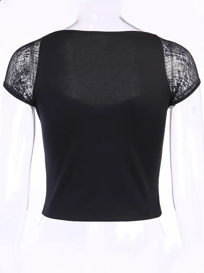 Gothic Mesh Lace Bandage Bodycon Top | Wovetsa
