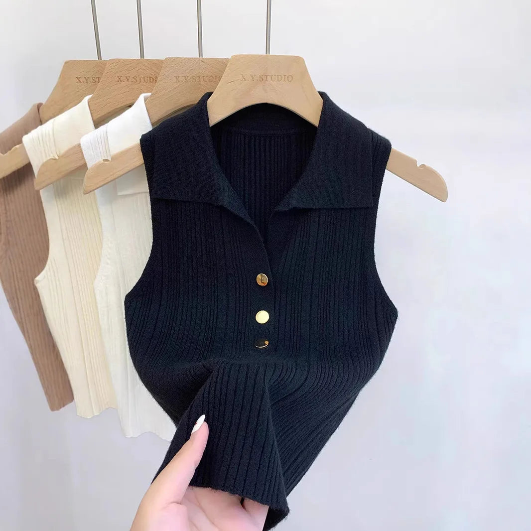Gold Button Knit Sweater Vest | Wovetsa
