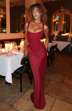 Ruched Waist Satin Fishtail Evening Gown | Wovetsa