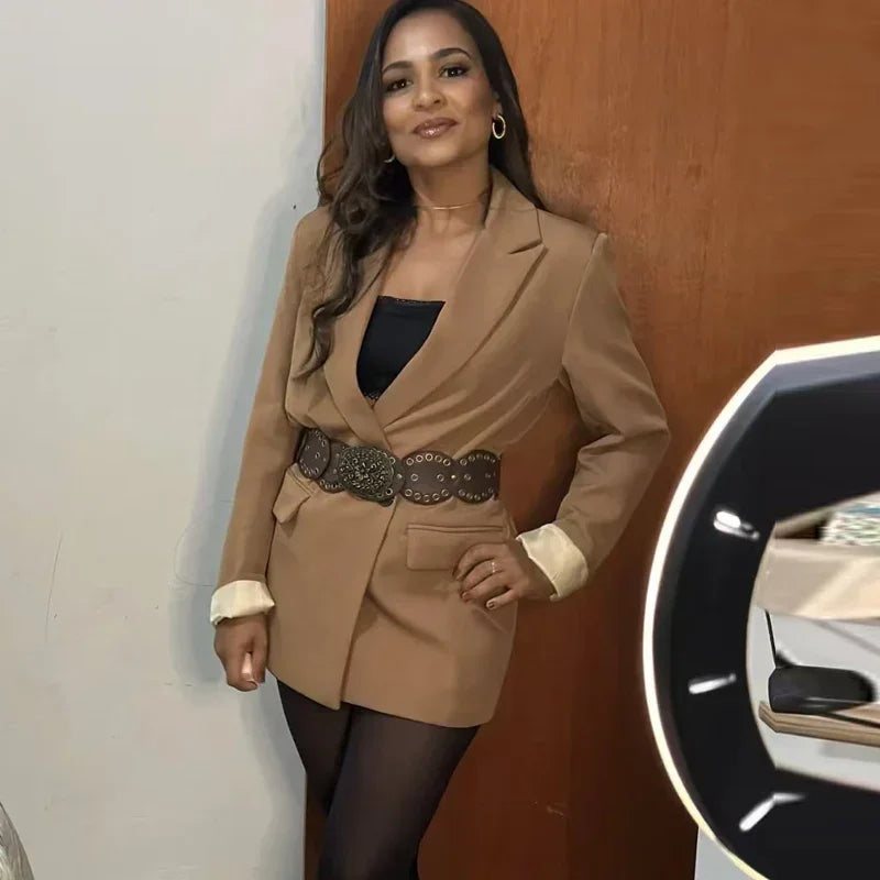 Double Breasted Notch Lapel Office Blazer | Wovetsa