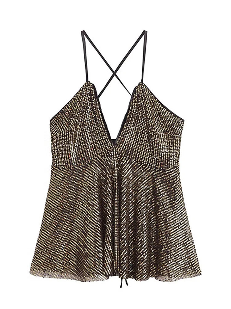 Sequin Ruffle Camisole Top | Wovetsa