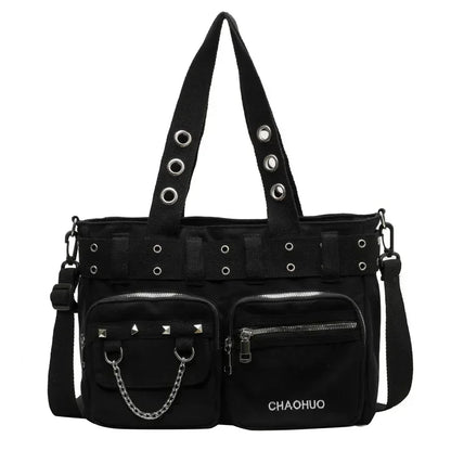 Chain & Rivet Nylon Shoulder Bag | Wovetsa