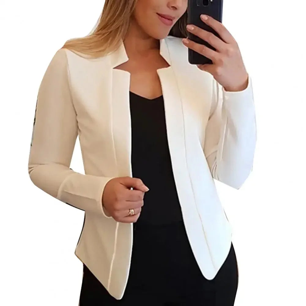 Open Stitch Mandarin Collar Blazer | Wovetsa