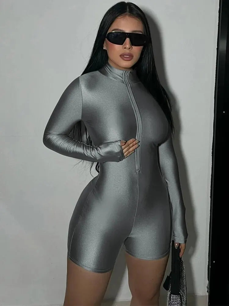 Zipper Long Sleeve Bodycon Romper | Wovetsa
