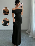 Off-Shoulder Sleeveless Bodycon Midi Dress | Wovetsa