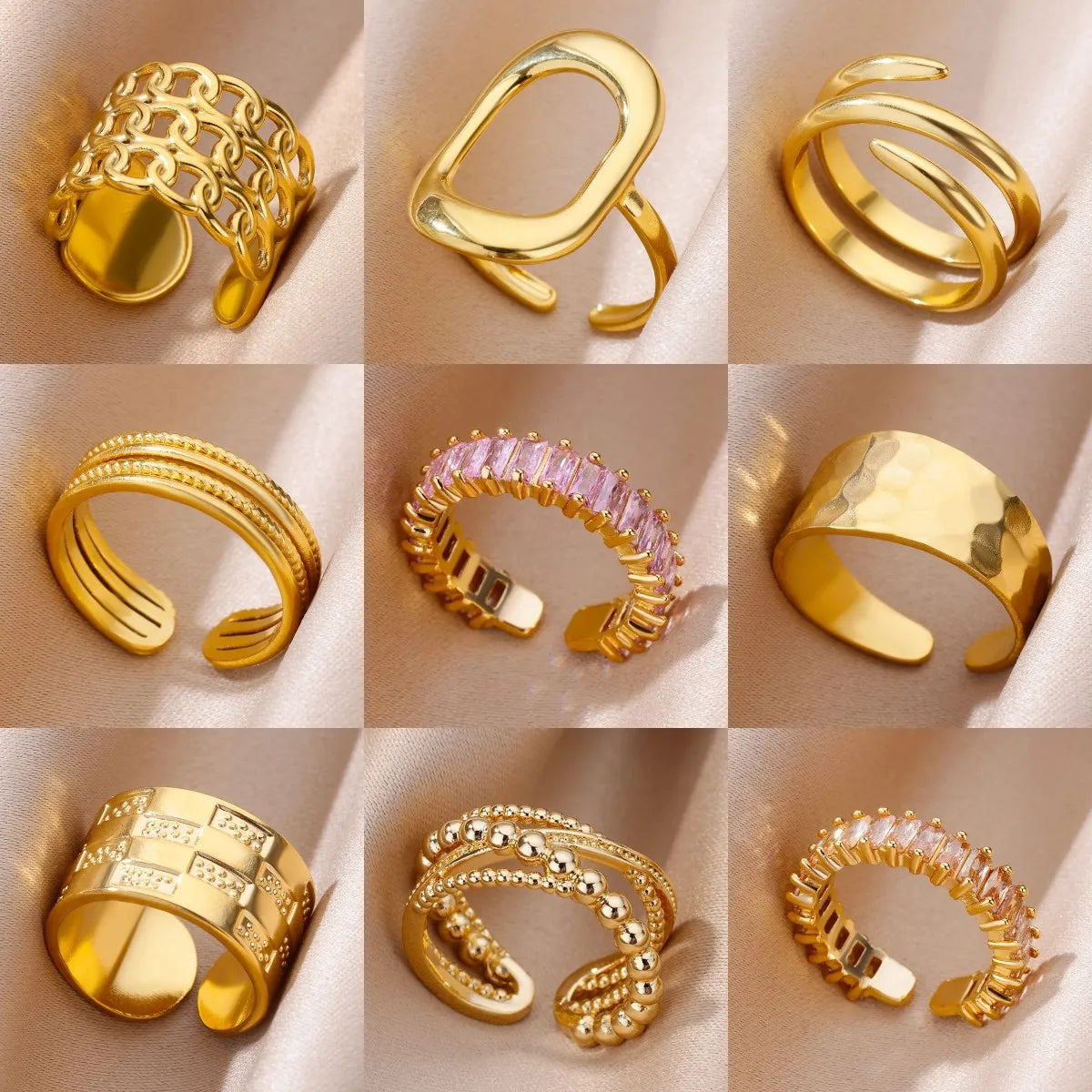 Gold-Tone Stainless Steel Cocktail Ring | Wovetsa