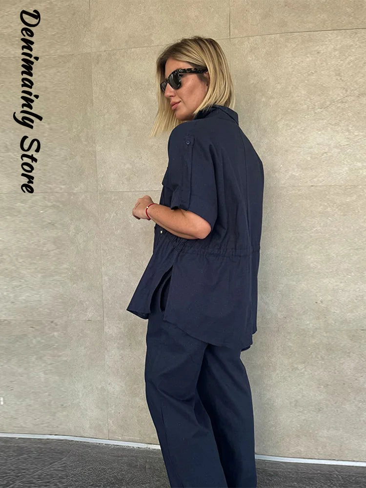 Lapel Shirt & Wide-Leg Pant Set | Wovetsa