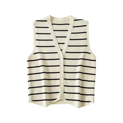 Striped Single-Breasted Sleeveless Crop Top | Wovetsa