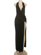 Halter Deep V-Neck Backless Long Dress | Wovetsa