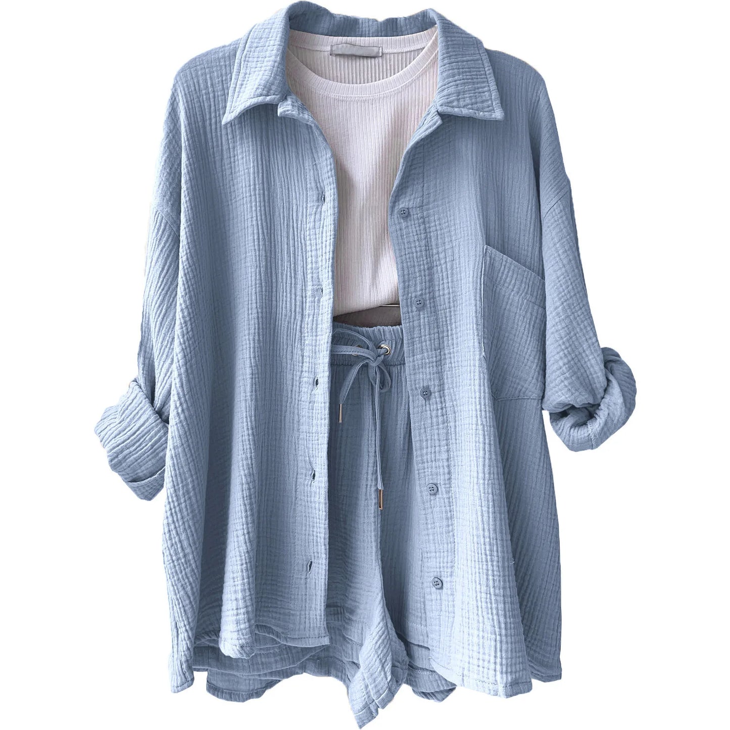 Long Shirt & High Waist Shorts Set | Wovetsa