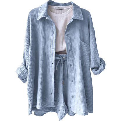 Long Shirt & High Waist Shorts Set | Wovetsa