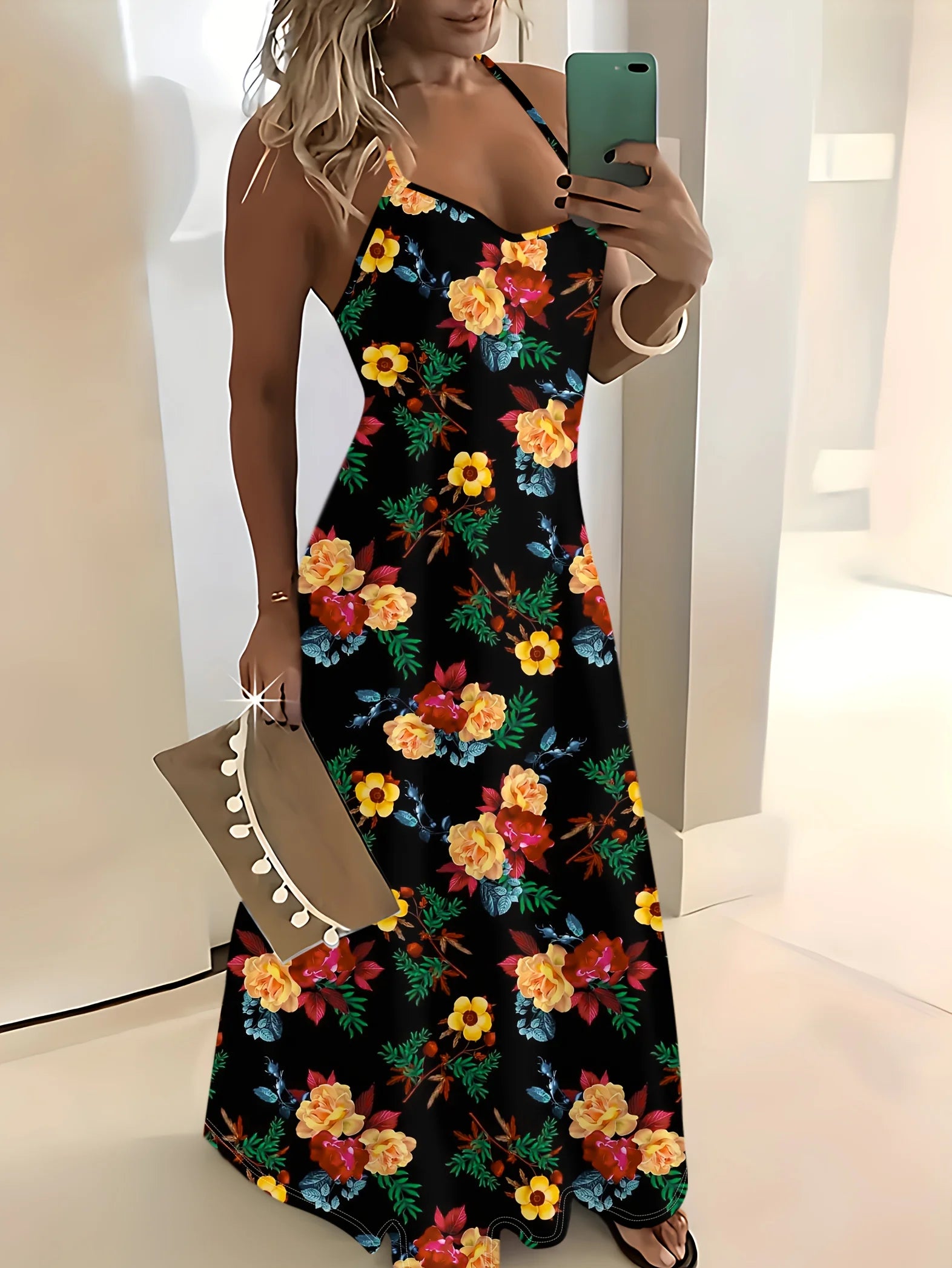 Rose Floral Spaghetti Strap Maxi Dress | Wovetsa