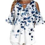 Plus Size Leaf Print Off-Shoulder Hollow-Out Top | Wovetsa