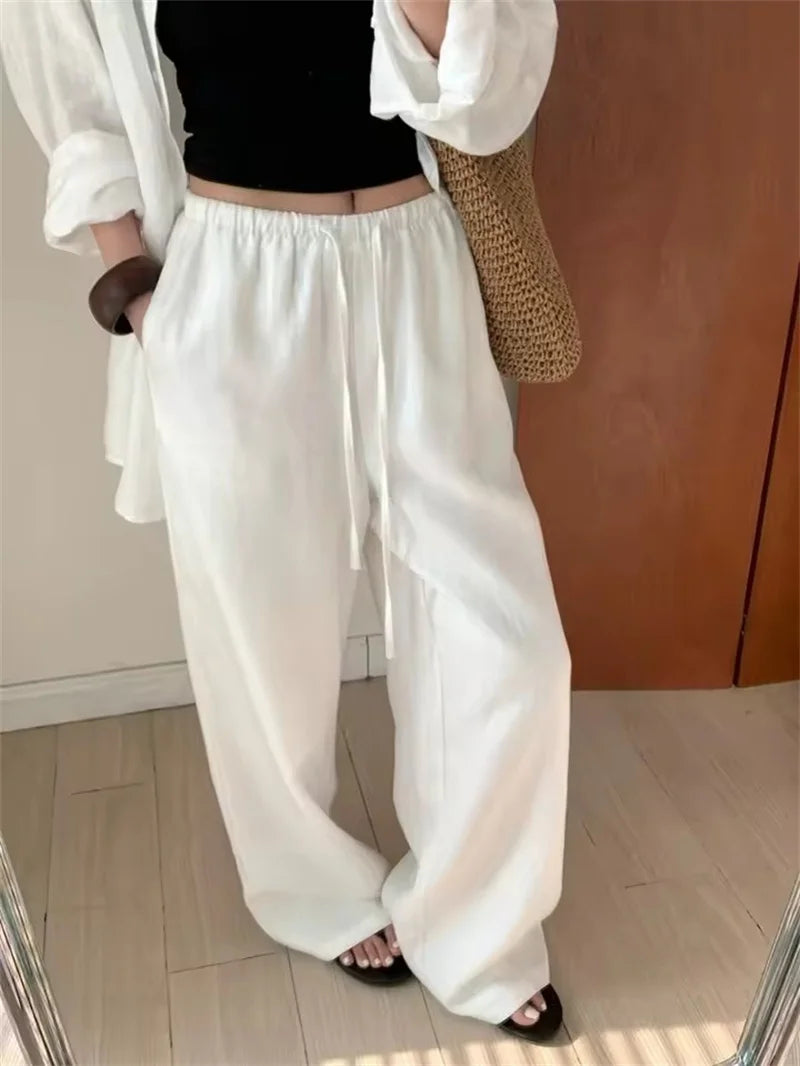 White Linen Wide-Leg Pants | Wovetsa