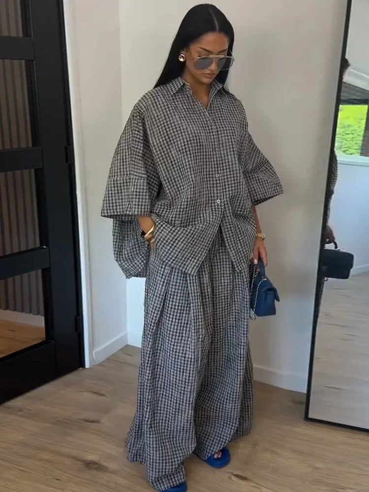 Lapel Shirt & Wide-Leg Pant Set | Wovetsa