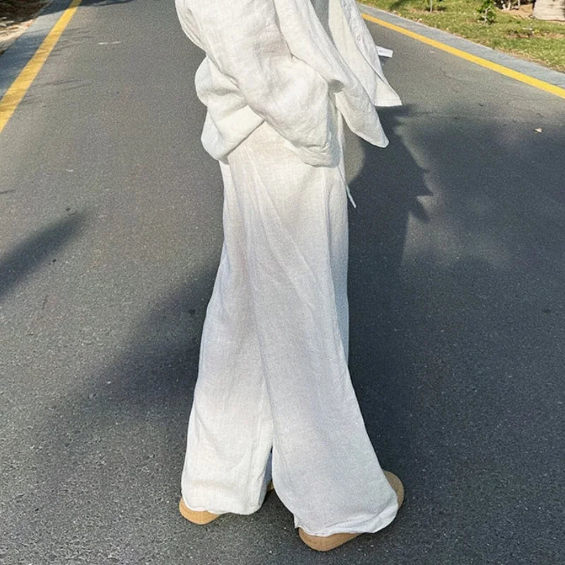 High-Waist Drawstring Wide-Leg Pants | Wovetsa