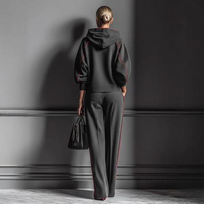 2026 Spring Summer Women's Fashion Long Sleeve Hooded Sweatshirt Matching Casual Long Pants Two-Piece Set