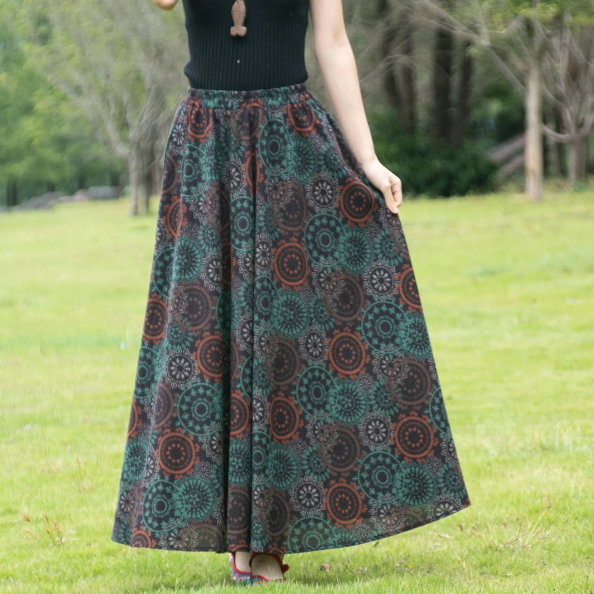 Bohemian Floral Print Cotton Linen Maxi Skirt | Wovetsa