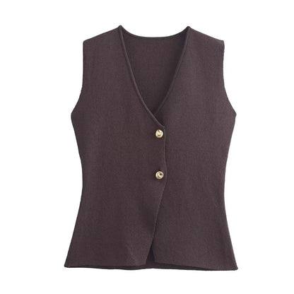 Women's Knit V-Neck Vest & Long Skirt Two Piece Set | Wovetsa