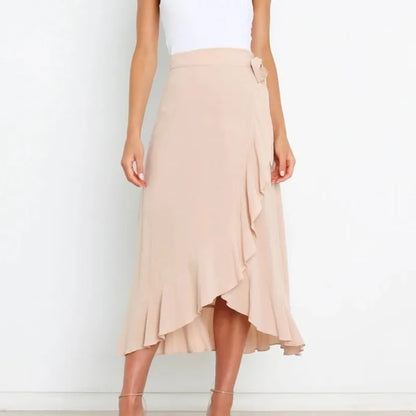 Lace-Up Ruffle Chiffon Bodycon Midi Skirt | Wovetsa