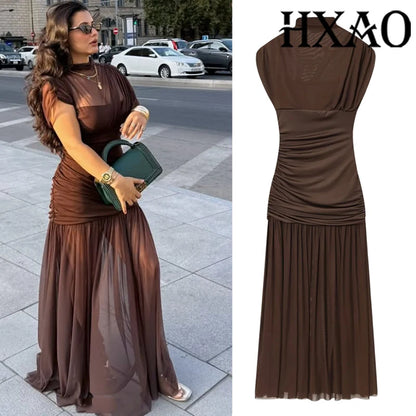 Mesh Ruched Midi Dress | Wovetsa