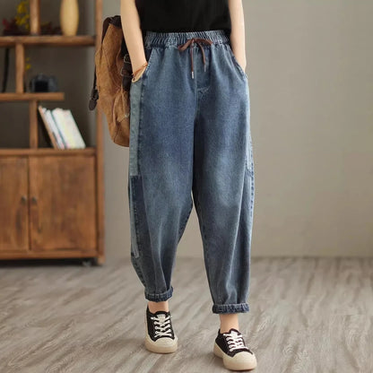 Elastic Waist Patchwork Denim Harem Pants | Wovetsa
