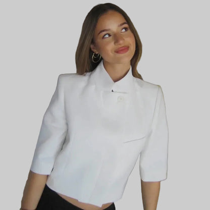 Asymmetric Crop Blazer Short Sleeve | Wovetsa