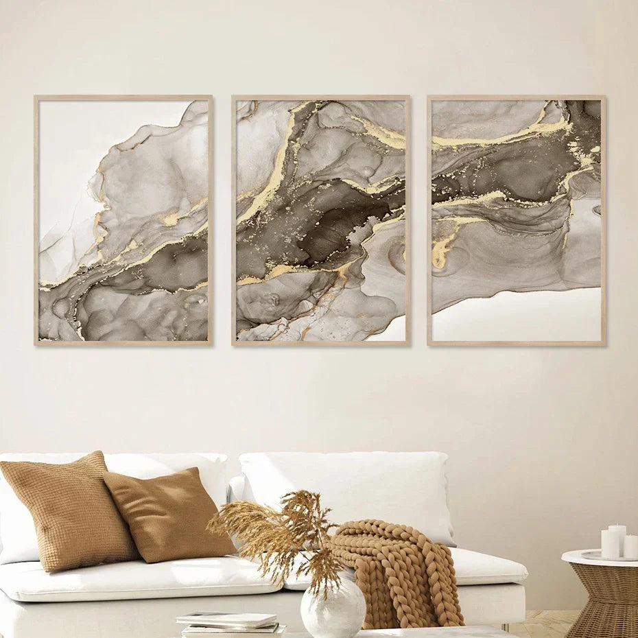 Minimalist Marble Beige Abstract Canvas Wall Art Set of 3 | Wovetsa