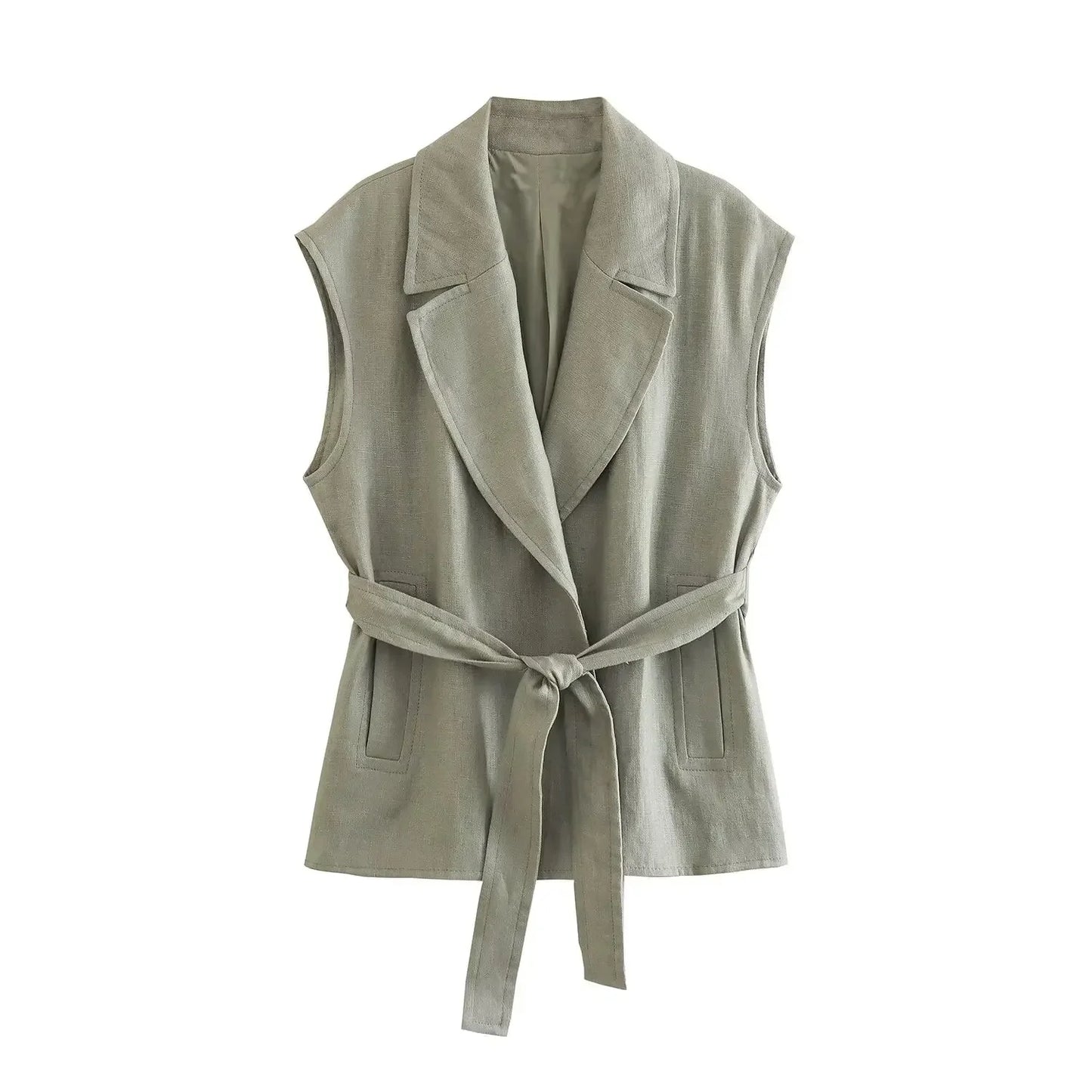 Women's Tailored Two Piece Set – V-Neck Vest & Wide Leg Pants